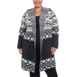Joseph A Plus Size Nordic Jacquard Knit Long Sleeve Open Collared Coatigan 1X‎